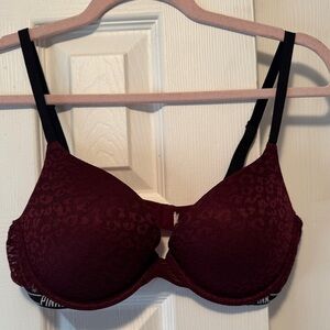 PINK Victoria's Secret Deep Red Bra with Black Accents